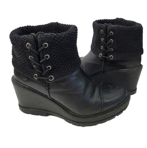 Timberland Defender Repellent System Women Platform Booties Sz 7.5 Black Leather - Picture 1 of 12